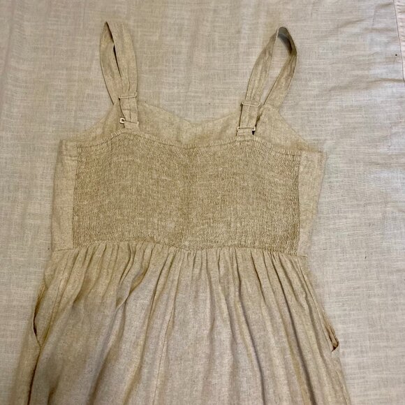 NWOT, SZ L, BEIGE Linen Blend, Fit & Flare Romper Jumpsuit - Picture 4 of 5